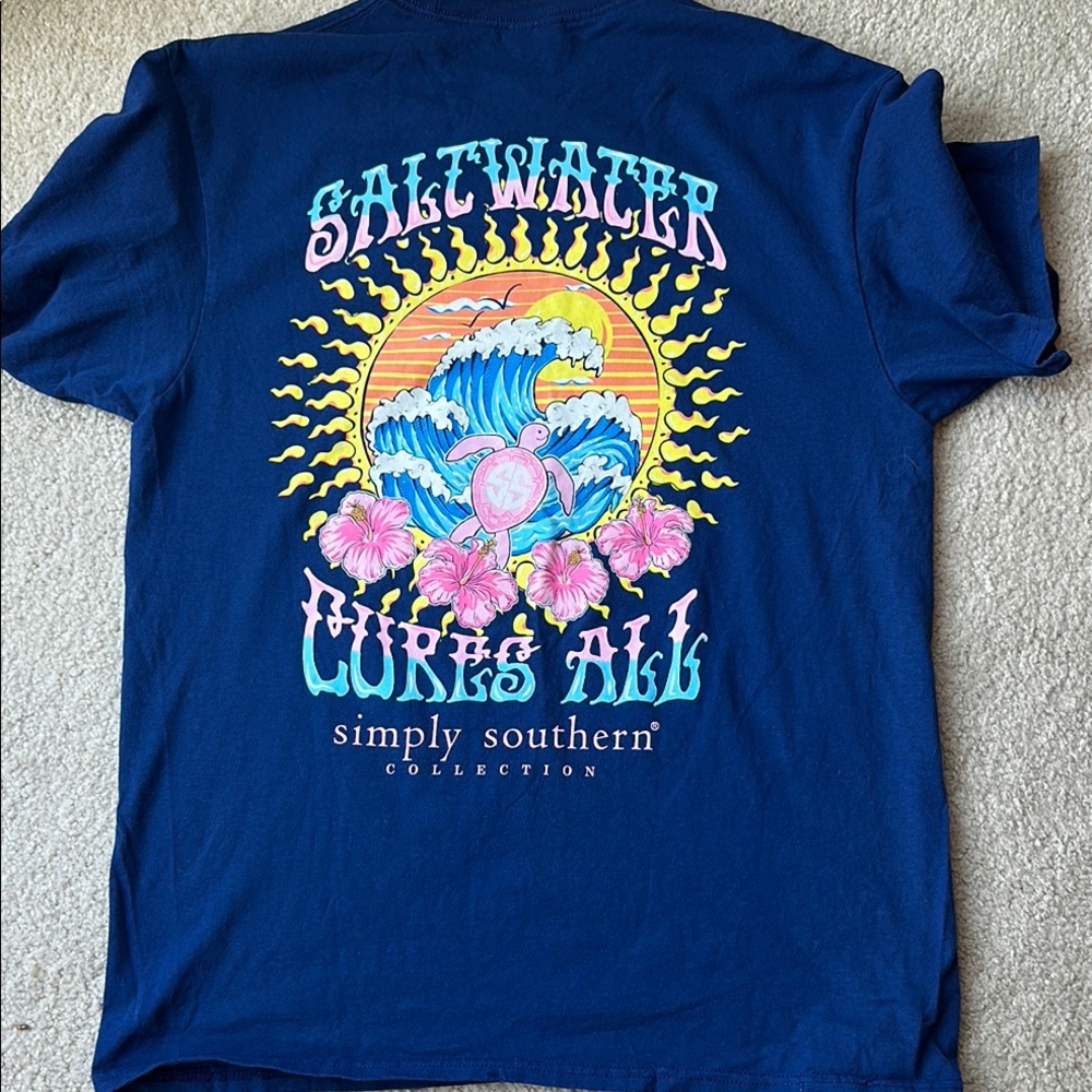 Simply Southern Navy Saltwater Graphic Tee Saltwater cures all turtle